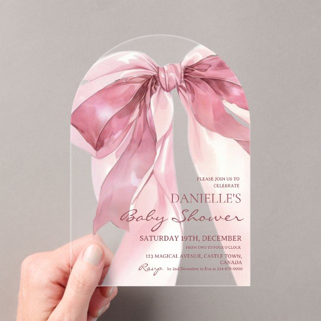 Invitaciones Acrílicas Pink Coquette Bow Baby Girl Shower (Insitu (portátil))