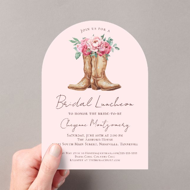 Invitaciones Acrílicas Pink Floral Cowgirl Bridal Shower Luncheon (Insitu (portátil))