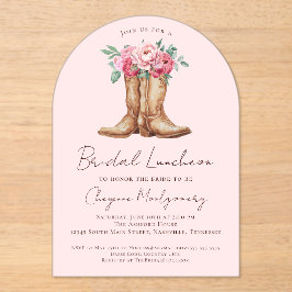 Invitaciones Acrílicas Pink Floral Cowgirl Bridal Shower Luncheon
