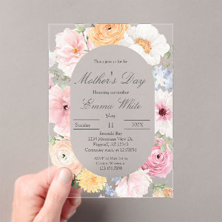 Invitaciones Acrílicas Pink floral Mother's Day 