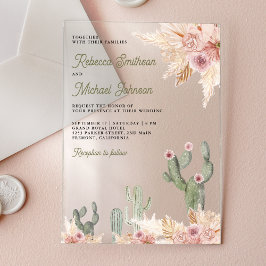 Invitaciones Acrílicas Pink Floral Pampas Cactus Wedding