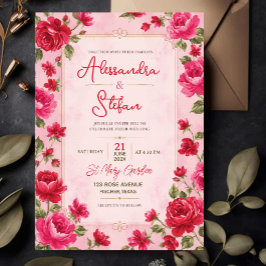 Invitaciones Acrílicas Pink Floral Romantic Rose Elegant Garden 