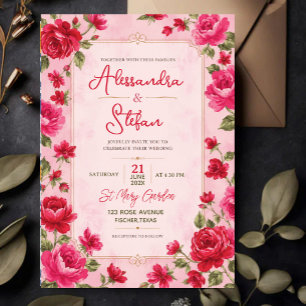 Invitaciones Acrílicas Pink Floral Romantic Rose Elegant Garden