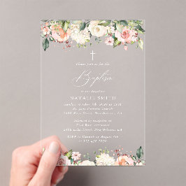 Invitaciones Acrílicas Pink Flowers, White Flowers, Boho, Floral Baptism