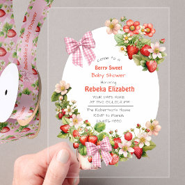 Invitaciones Acrílicas  Pink Gingham Bow Strawbery Baby Shower Invitation