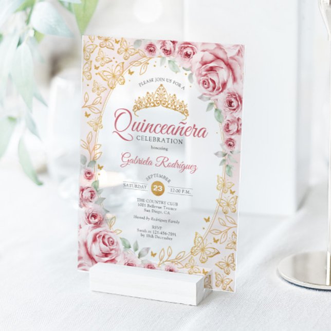 Invitaciones Acrílicas Pink Gold Floral Quinceanera (Subido por el creador)