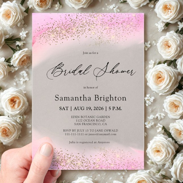 Invitaciones Acrílicas Pink Hues Gold Sparkles Brillante Shower (Subido por el creador)