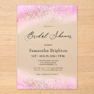 Invitaciones Acrílicas Pink Hues Gold Sparkles Brillante Shower