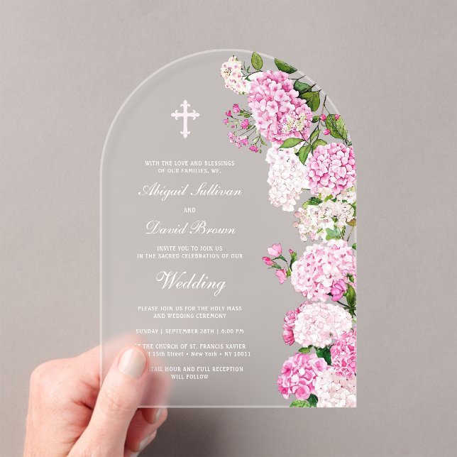 Invitaciones Acrílicas Pink Hydrangea Arch Wedding (Insitu (portátil))