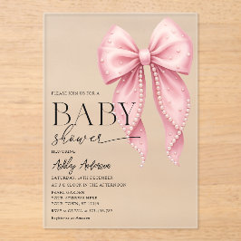 Invitaciones Acrílicas Pink Pearl Bow Girl Baby Shower