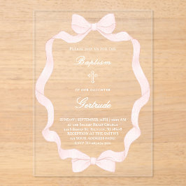 Invitaciones Acrílicas  pink ribbon frame Baptism 