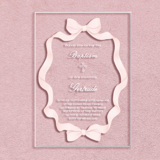 Invitaciones Acrílicas  pink ribbon frame Baptism  (Subido por el creador)