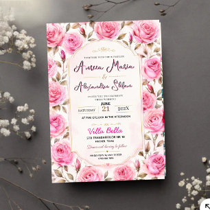 Invitaciones Acrílicas Pink Rose Elegant Floral Romantic Blush Rose
