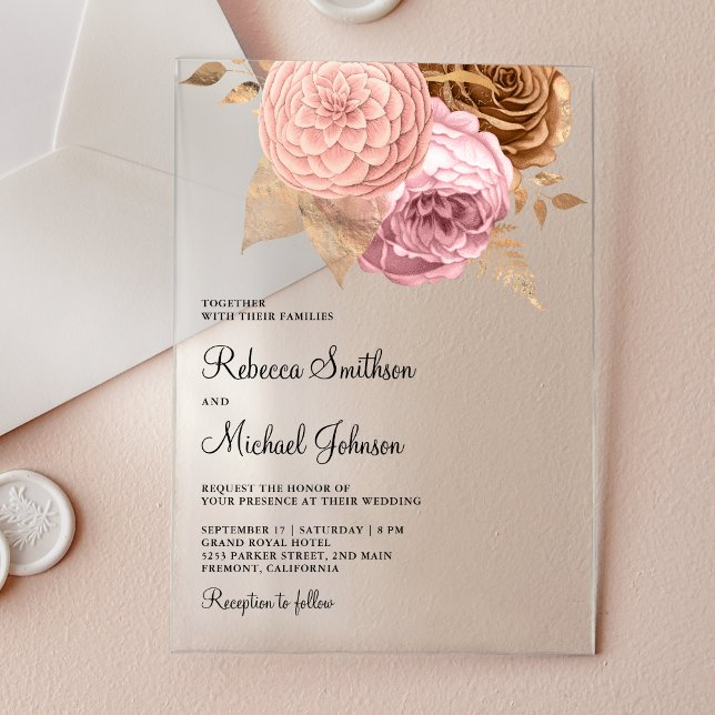 Invitaciones Acrílicas Pink Roses Earthy Floral Wedding (Subido por el creador)