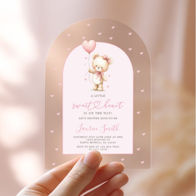 Invitaciones Acrílicas Pink Valentines Teddy Bear Baby Shower Girl (Subido por el creador)