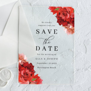Invitaciones Acrílicas Pinky Pink Jugoso Rojo Floral Boda Save The Date