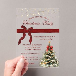 Invitaciones Acrílicas Pino de Navidad con Lazo Corporativo Fiesta de Nav