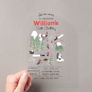 Invitaciones Acrílicas Pistas de esquí de montaña de nieve de invierno Cu