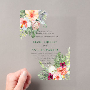 Invitaciones Acrílicas PixDezines Flores y Follaje del Paraíso Tropical