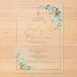 Invitaciones Acrílicas PixDezines H2 Eucalyptus First Holy Communion Invi