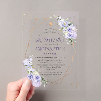 Invitaciones Acrílicas PixDezines H2 Rosas Moradas Polvorientas Bat Mitzv