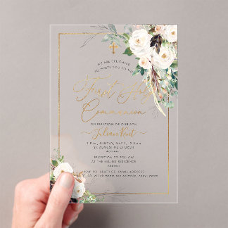 Invitaciones Acrílicas PixDezines H2 Rosas Rosadas Primera Comunión