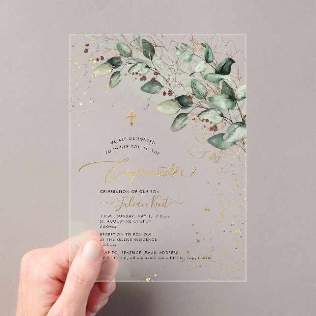 Invitaciones Acrílicas PixDezines H2 Rustic Gum Eucalyptus Confirmation (Insitu (portátil))