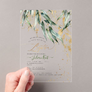 Invitaciones Acrílicas PixDezines H2 Rustic Willow Gum Eucalipto Bautizo