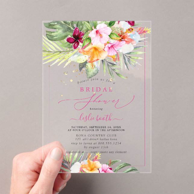 Invitaciones Acrílicas PixDezines H2 Tropical Paradise Bridal Shower (Insitu (portátil))