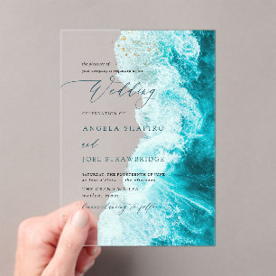 Invitaciones Acrílicas PixDezines Olas Marinas Bodas en la Playa