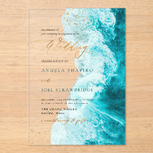 Invitaciones Acrílicas PixDezines Olas Marinas Bodas en la Playa Costera