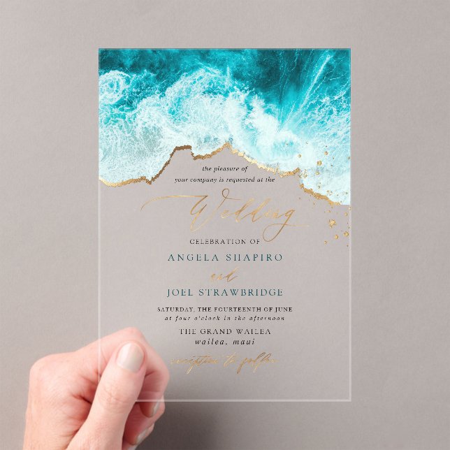 Invitaciones Acrílicas PixDezines Olas Marinas Bodas en la Playa Costera (Insitu (portátil))