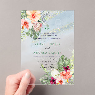 Invitaciones Acrílicas PixDezines Paraíso Tropical Costero Botánico 