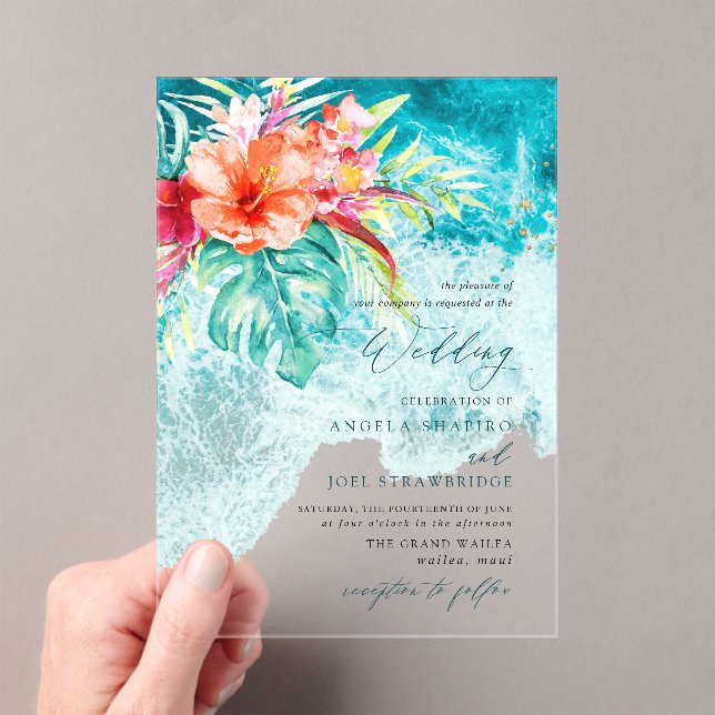 Invitaciones Acrílicas PixDezines Tropical Paradise Beach Wedding (Insitu (portátil))