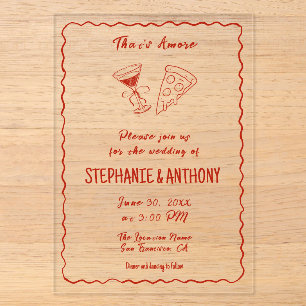 Invitaciones Acrílicas Pizza Caprichosa Roja That's Amore Boda Italiana