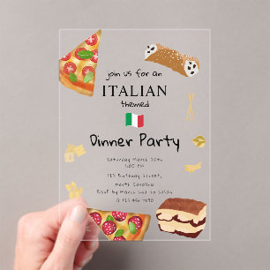 Invitaciones Acrílicas Pizza de comida italiana y fiesta de cumpleaños de