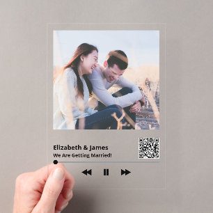 Invitaciones Acrílicas Placa de código QR de música de foto de pareja úni