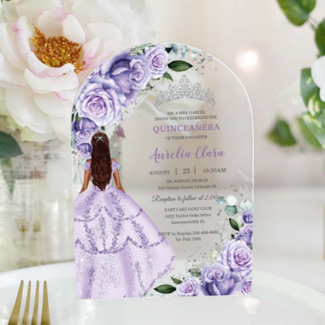 Invitaciones Acrílicas Plata Floral de lavanda morada Quinceañera dulce 1 (Subido por el creador)
