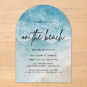 Invitaciones Acrílicas Playa De Acuarela En La Boda De La Playa