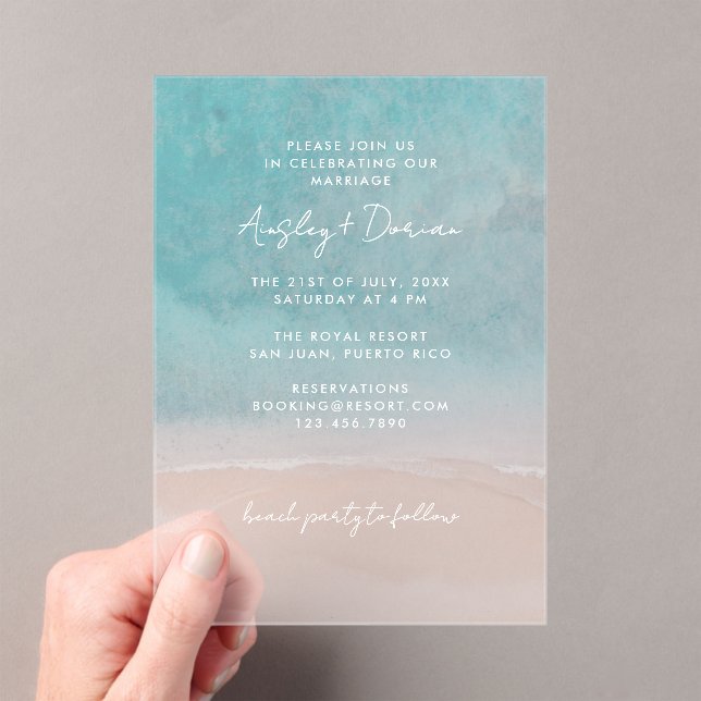 Invitaciones Acrílicas Playa de acuarela Simple Minimalista moderno (Insitu (portátil))