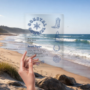 Invitaciones Acrílicas Playa de Cowgirl azul transparente Bridal Shower