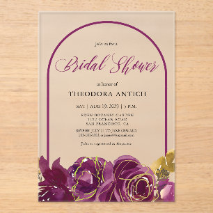Invitaciones Acrílicas Plum Floral Arch Bridal Shower