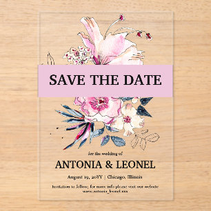 Invitaciones Acrílicas Plum Pink Floral Wedding Save the date