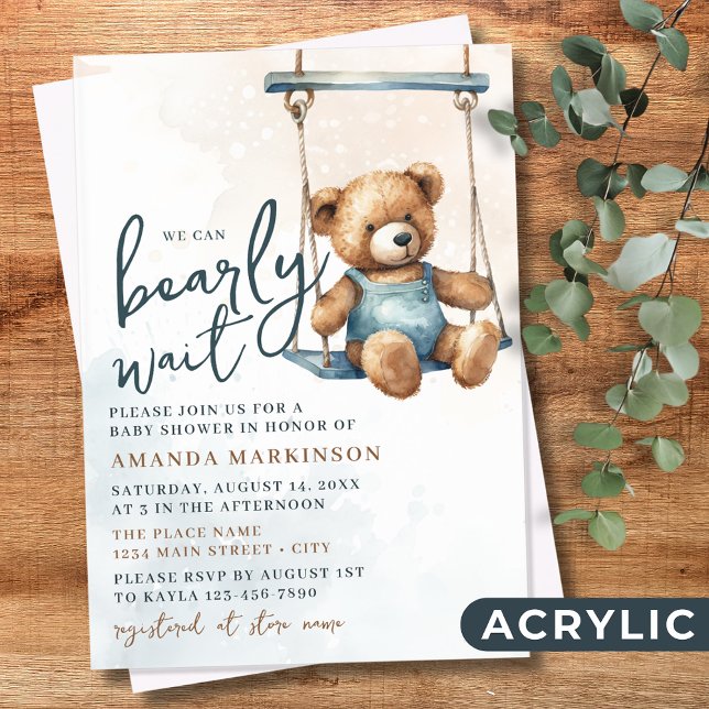 Invitaciones Acrílicas Podemos Esperar A Denim Teddy Bear Baby Shower (Subido por el creador)