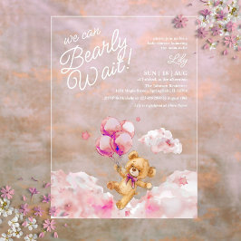 Invitaciones Acrílicas Podemos Esperar A Teddy Chica Rosado Baby Shower