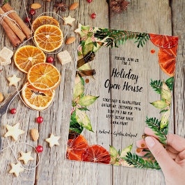 Invitaciones Acrílicas Poinsettia and Oranges Christmas