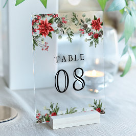 Invitaciones Acrílicas Poinsettia Christmas Wedding Acrylic Table Number