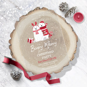Invitaciones Acrílicas Polar Beary Merry Christmas Fiesta ID851