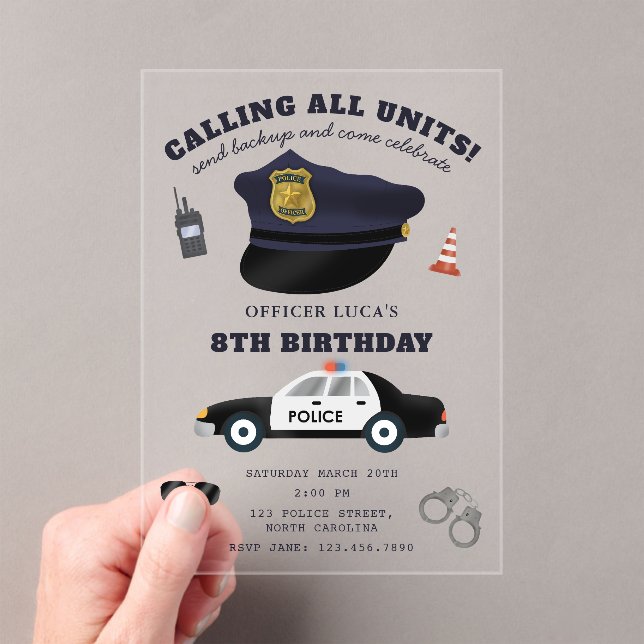 Invitaciones Acrílicas Police Themed Policeman Cop Birthday Party (Insitu (portátil))