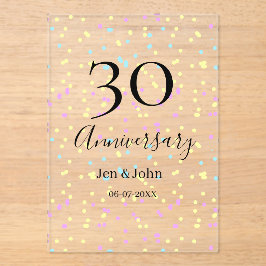 Invitaciones Acrílicas Polka amarillo rosa azul marca el nombre del 30 an